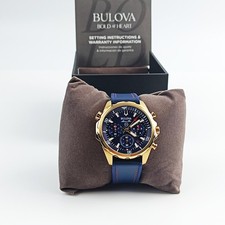 Bulova Marine Star Blue-Gold Dial Rubber Strap Men's Quartz 97B168 Watch 43mm
