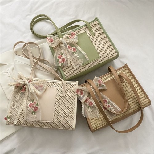 Handwoven Bag Vine Tote Bag Shoulder Handheld Straw Woven Bag Women's