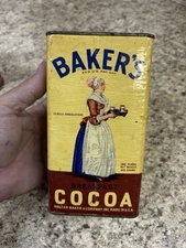 Vintage BAKER'S BREAKFAST COCOA  1 lb. Advertising Recipes Canister Tin