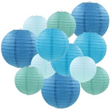 Blue Paper Lanterns 12 Pcs Assorted size of 6" 8" 10" 12" Chinese Round Paper...