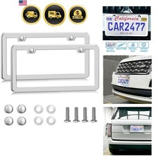 Solid Silver License Plate Frames 2 Pack 2 Holes Rust-proof License Plate Ho...