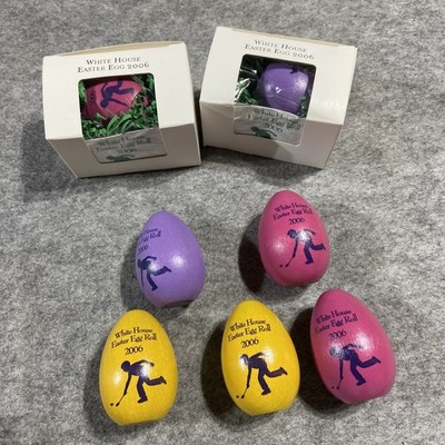2006 White House Easter Egg Roll 5 pc WOODEN EGG SETS George W Bush Signed NIB