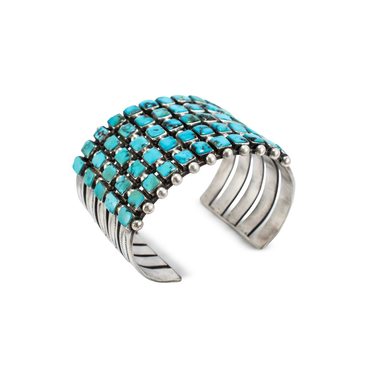 Vintage Sterling Silver Native American Five Row Turquoise Cuff Bracelet View 3