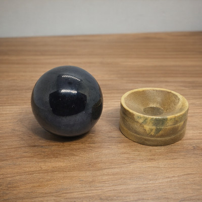 Black Tourmaline Sphere with Wooden Holder, Crystal Ball for Energy Cleansing
