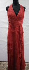 Davids Bridal Champagne Red women chiffon halter sz 10 bridal party dress