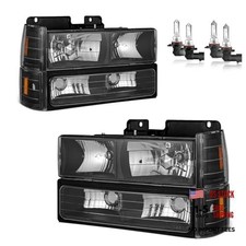 Headlights Assembly for OE Replacement Matte Black With High Low Beam Bulbs