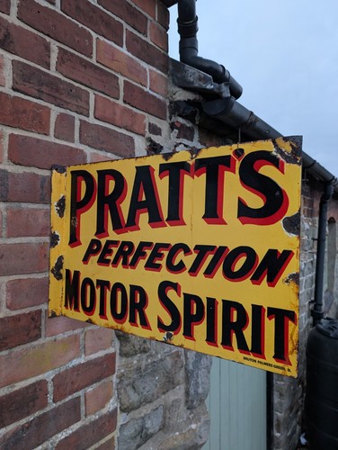 Pratts enamel sign Double Sided flanged sign Pratts Motor Spirit garage Sign - Picture 1 of 16