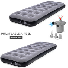 2 x Camping Airbed Flocked Inflatable Mattress Single Blow Up Air Bed - Grey