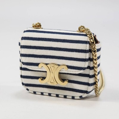 CELINE Mini Chain Claude Stripe Triomphe Shoulder Bag 10L842DKP