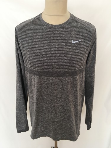 Nike Dri-Fit Long Sleeve Running Top Mens Size L Grey Sports/Gym Top
