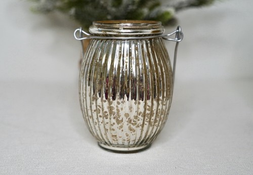 Pottery Barn Paros Quecksilber Glas geriffelt Silber Laterne klein selten 5,5" mit Box - Bild 12 von 12
