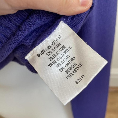 Jane Norman Purple Knit Off Shoulder Jumper Angora Wool Trim Size 10 Fits S (8) - Picture 6 of 8
