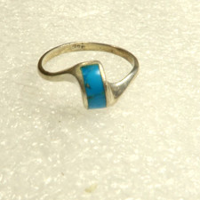 VINTAGE SOUTHWEST STERLING SILVER TURQUOISE INLAY BAND RING SIZE 5.75