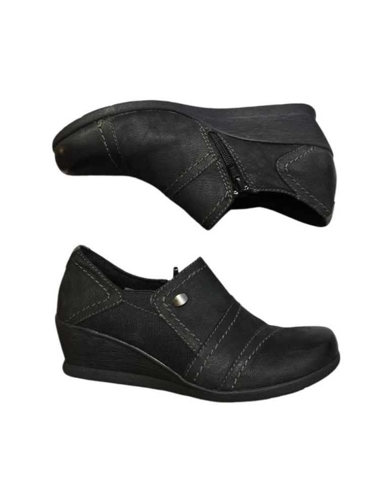 Earth Origins女式Salma棕色/黑色皮革拉链楔形高跟鞋。 9.5 码 — 第 4/4 张图片