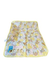 Vintage DunDee Quilted Baby Blanket Crib Bunny Bears Kittens Yellow Ruffle USA