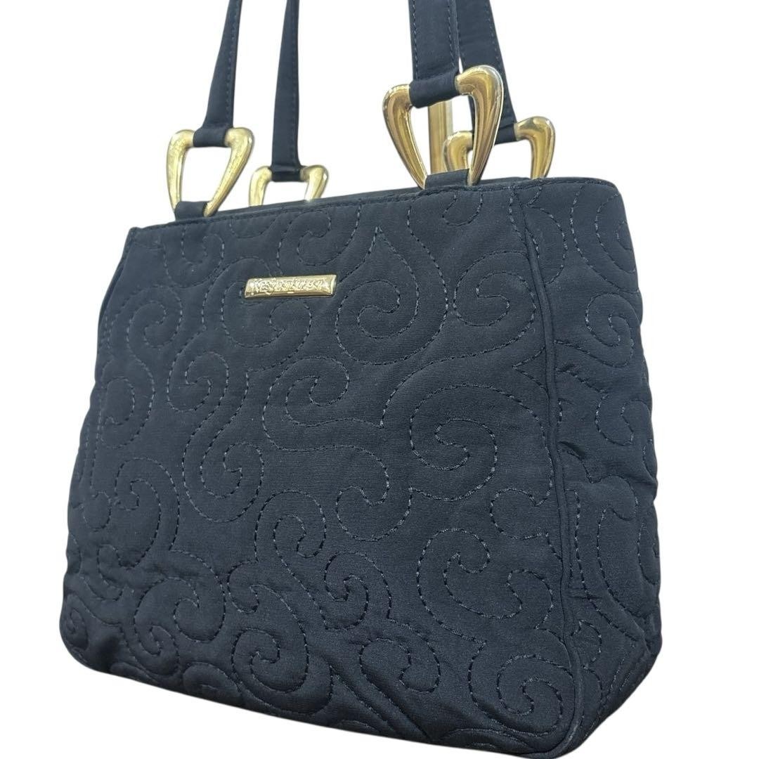 Yves Saint Laurent Black Leather Arabesque Logo Tote with Gold Fittings