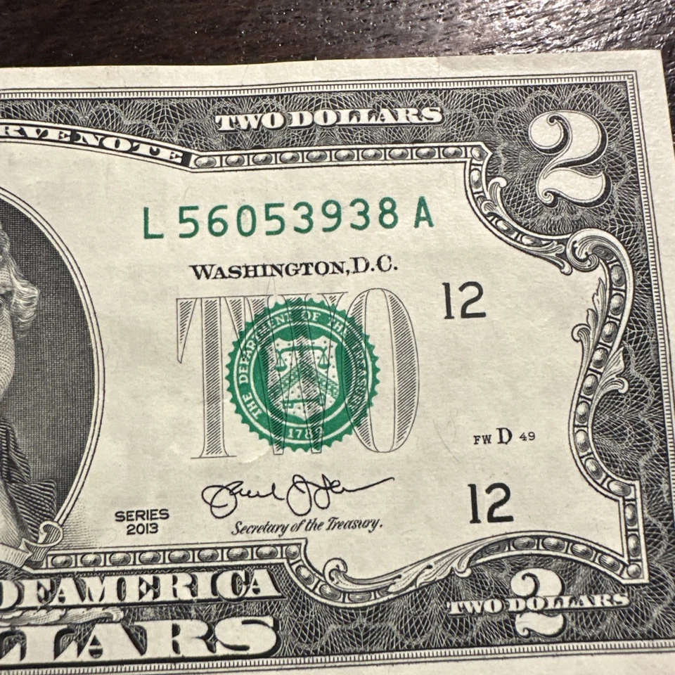 2013 Odometer Serial Number Error $2 Federal Reserve Note (Lot Bill 2) - Image 3 of 4
