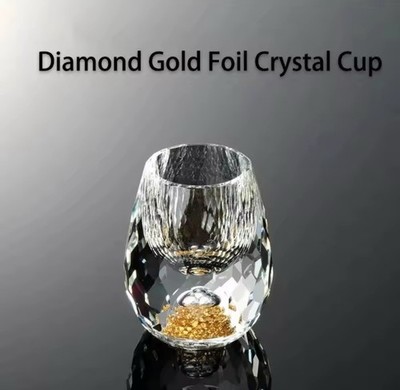 6pcs 3D Glacier Whiskey Glass Cup Crystal Gold Foil Shot Glasse