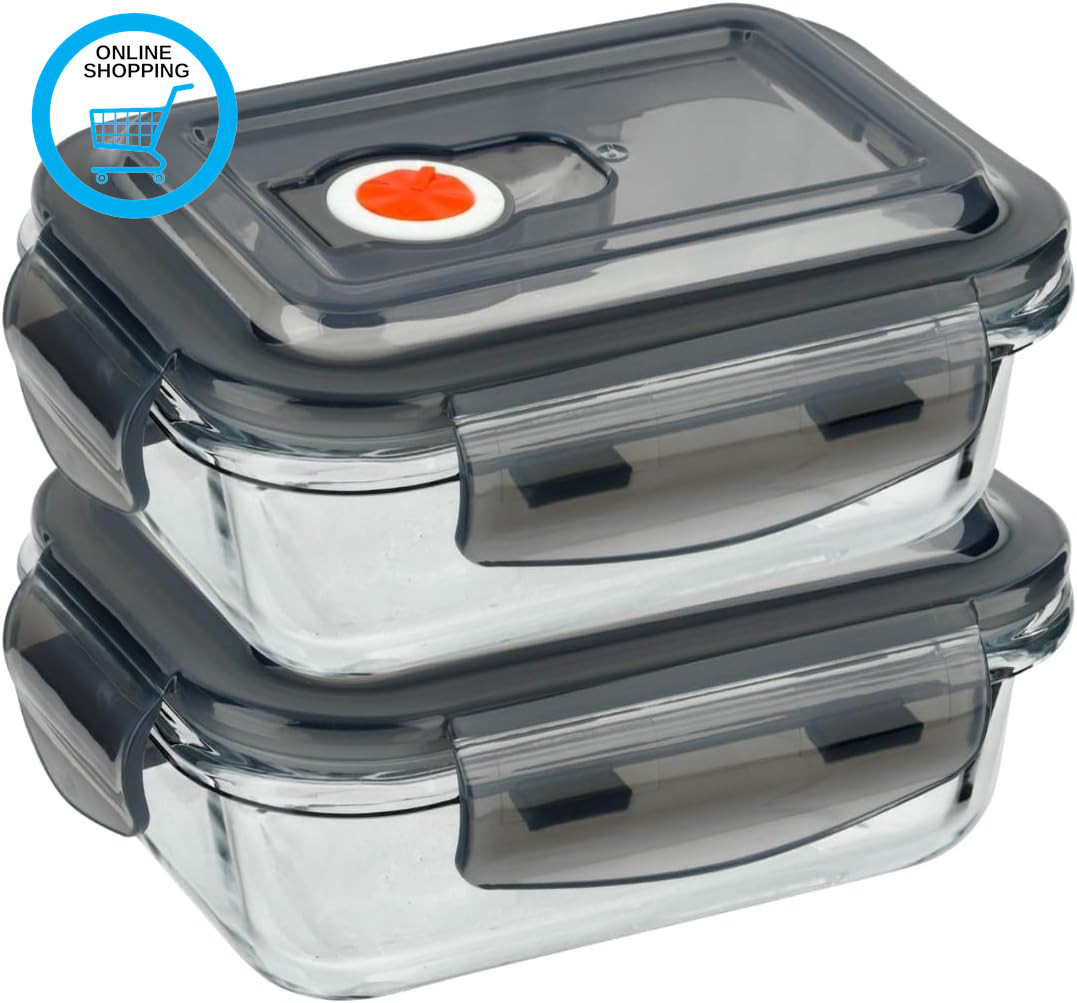 HOMESHOPA Airtight Glass Food Storage Container with Snap Locking Steam Vent Lid