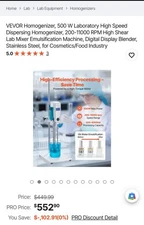 VEVOR Homogenizer 500 W Laboratory High Speed Dispersing Homogenizer 200-11000