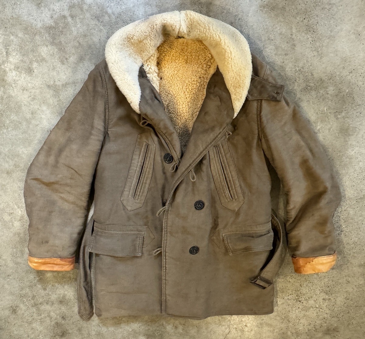 激レア　gimmick coat off shoulder archive Vintage 1930s Canvas Duffle Deck Jacket Sheep Lined Spiro's San