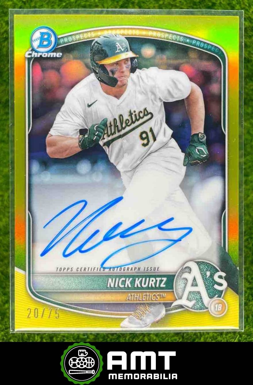 Nick Kurtz Auto 20/75 2025 Bowman Chrome Prospect Yellow Athletics #CPA-NK