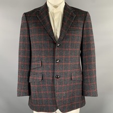 BRIONI Regular Grey Red Window Pane Wool Sport Coat