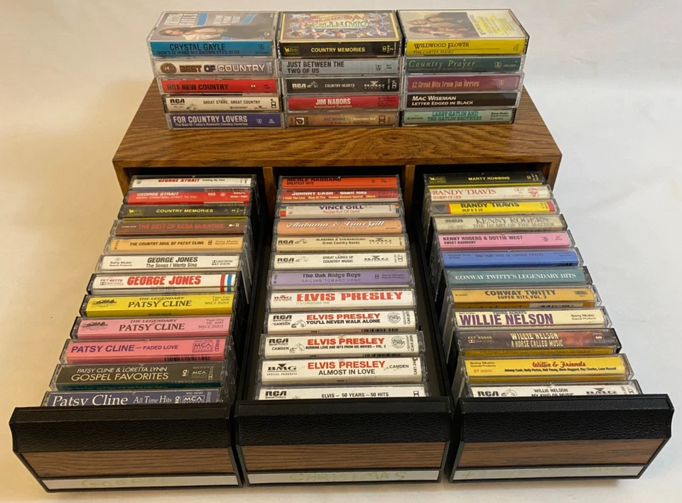Huge Lot 51 Country Music Cassette Tapes with Holder George Strait Elvis Patsy - Image 2 of 4