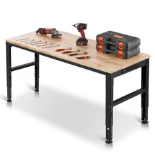 VEVOR Adjustable Height Workbench 61"L x 20"W Work Bench Table w/ Power Outlets