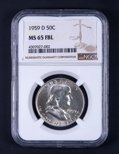 1959-D Franklin Half Dollar NGC MS65 FBL Full Bell Lines Gem White BB002