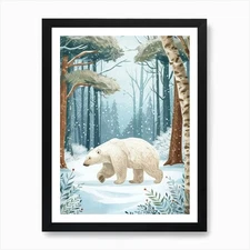 Polar Bear Walking Through A Snow C Framed Wall Art Poster Canvas Print Picture