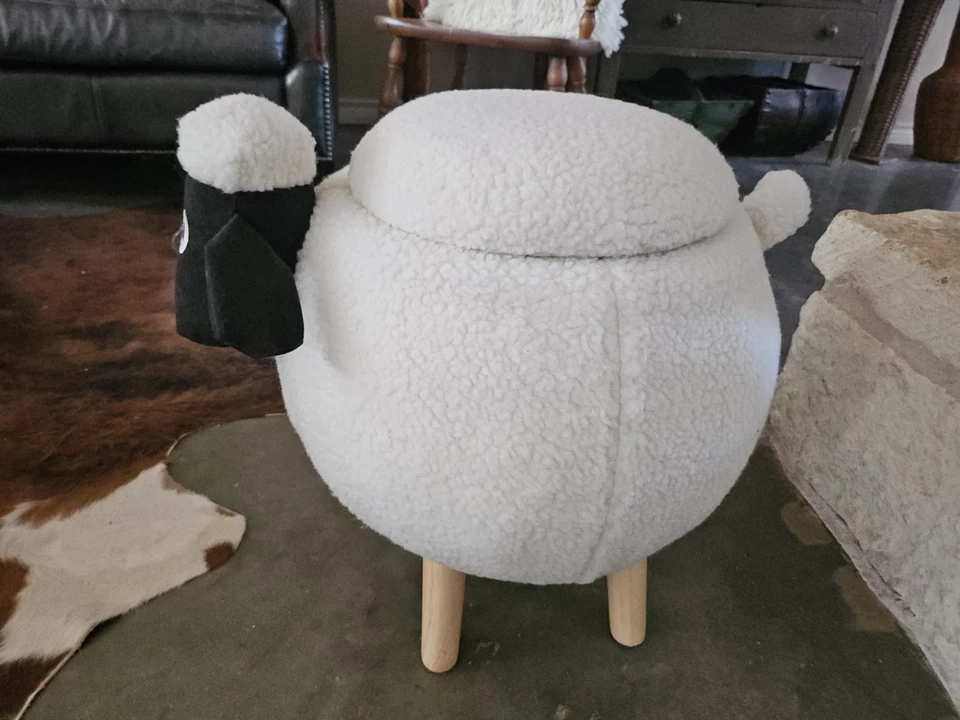 White Sheep Animal Ottoman with Lid  Storage Footrest Foot Stool Toy Box  - Image 3 of 4