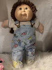 Adorable Vtg Cabbage Patch Doll Brown Curly Hair  80’s Bibbed Overalls Must See