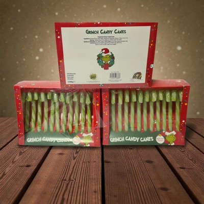 Grinch Pfefferminz Zuckerstangen 3er Pack | Festliche Stöcke Geschenkbox Set 144g