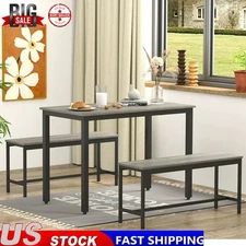 43.3" Dining Table Set Kitchen Table with 2 Benches Living Room Dining Room Gray