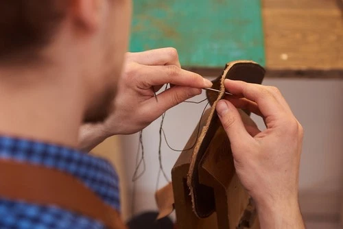 Melton Stool in Brown Leather and Iron by Butler - Picture 6 of 9