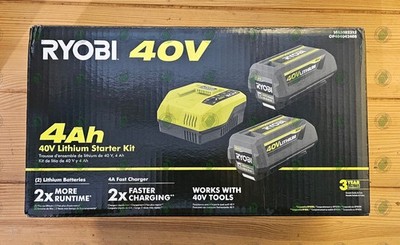 Ryobi OP404042408 40 Volt 4 Ah Battery 2-Pack with 4A Fast Charger Starter Kit