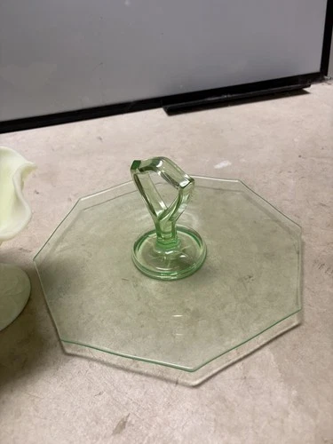 Vintage Green Depression Glass Uranium Glass 1930s Octagon Serving Dish 10¾ Tray