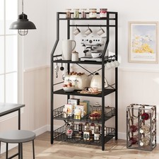 5 Tier Kitchen Bakers Rack with 8 Hooks Micro...