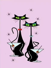 ATOMIC  CAT MID-CENTURY Canvas Wall Art  Retro 12 x 16  Unframed     263