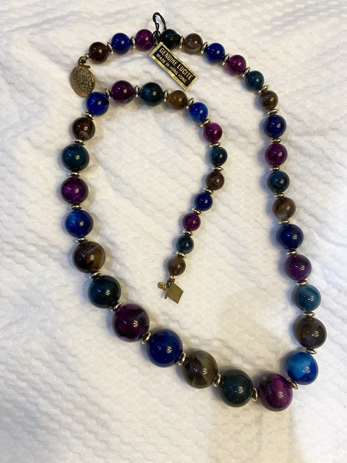 Vintage Genuine Multi Color Lucite Bead Necklace Made in Hong Kong 24”
