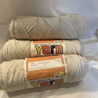 Vtg Malina 100% Acrylic Yarn - 817-Cream/off white 4oz 4-Ply - 3 Skeins K Mart