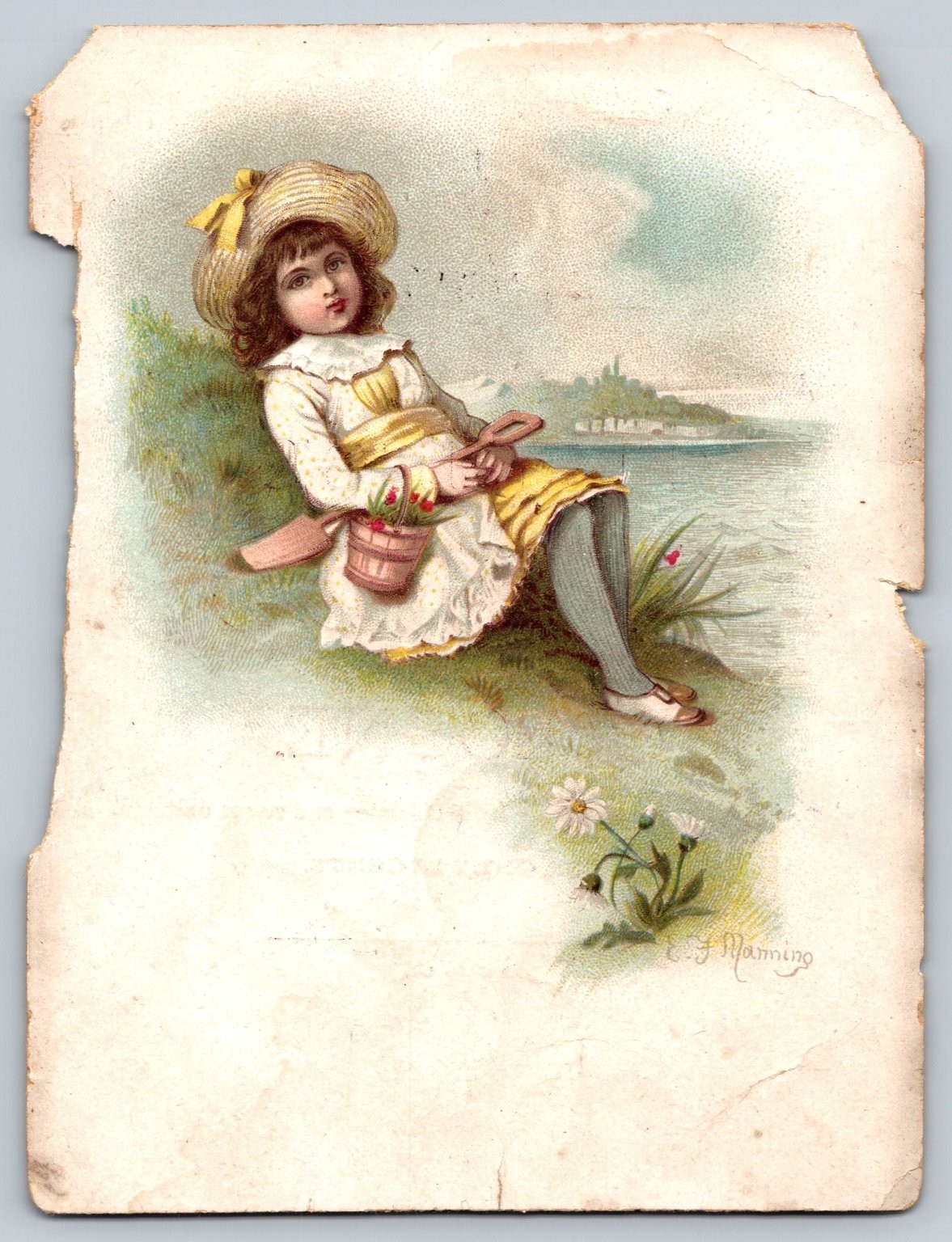 Victorian Trade Card Fleming's Mikado Cologne Floral Girl Art