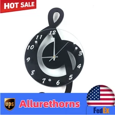 Creative Mical Note Wall Clock Glass Metal Clock For Living Room Office Decor