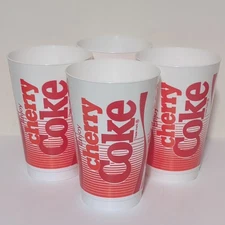 COCA-COLA Cherry Coke Set Of 4 Plastic Stadium Cups (16oz., 5.5" H x 3.5" W)