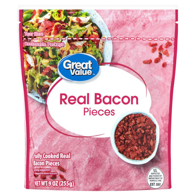 Great Value Real Bacon Pieces Shelf Stable Fully Cooked Bacon 9 oz