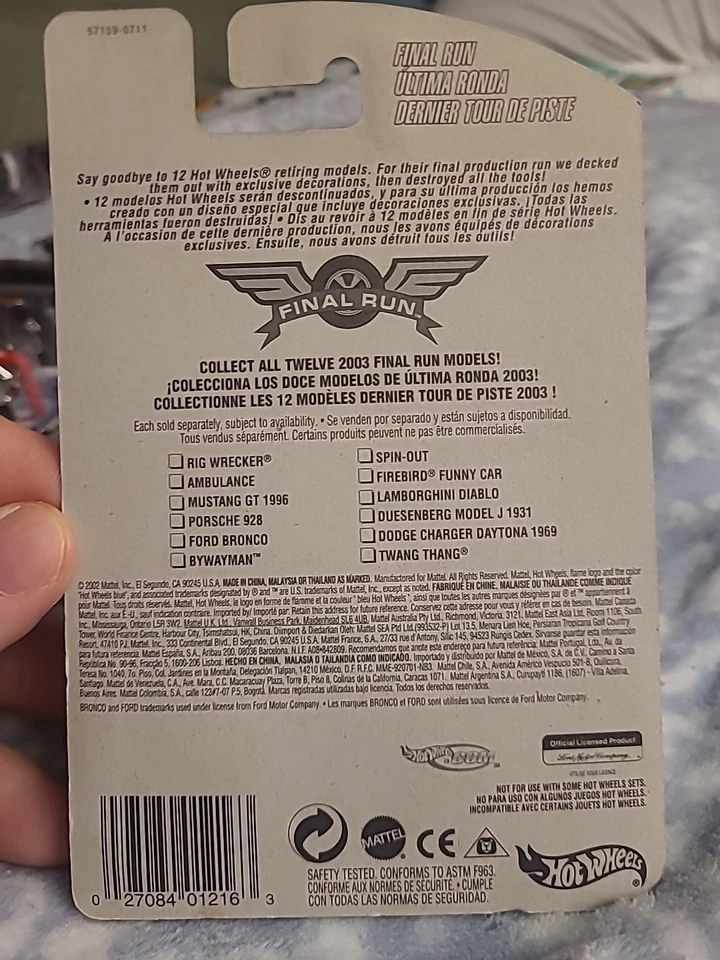 Hot Wheels Ford Bronco 2003 Collector #200 Final Run 6/12 azul/amarillo llamas Foto 3 de 3