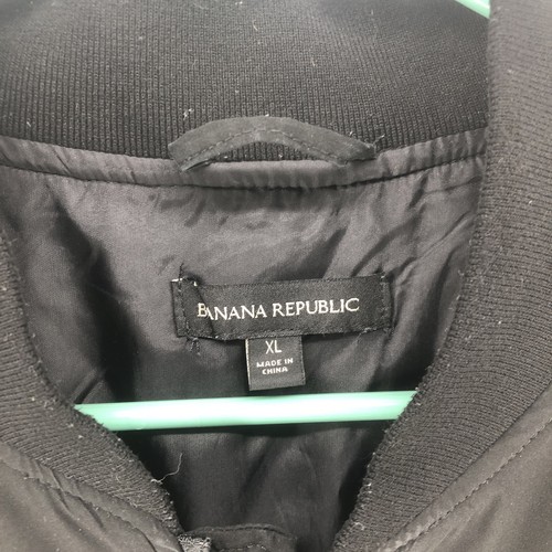 Chaqueta de bombardero para hombre BANANA REPUBLIC talla XL aislada negra bolsillos sin capucha - Imagen 2 de 9