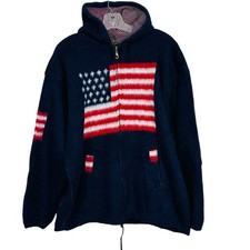 Tejidos Himalaya Wool Hoodie Sweater Mens Size L American Flag Ecuador Warm