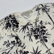 Ann Taylor Loft Floral Sweater Women's Small Cream Black 100 Cotton 3/4 Sleeve